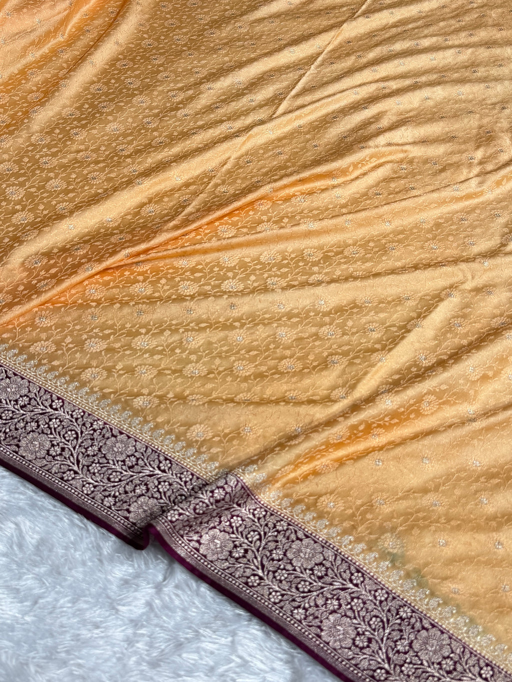 Banarasi Mashru Satin Silk Saree Tanchoi  Pattern Contrast Tusser & Wine Shades MSC04
