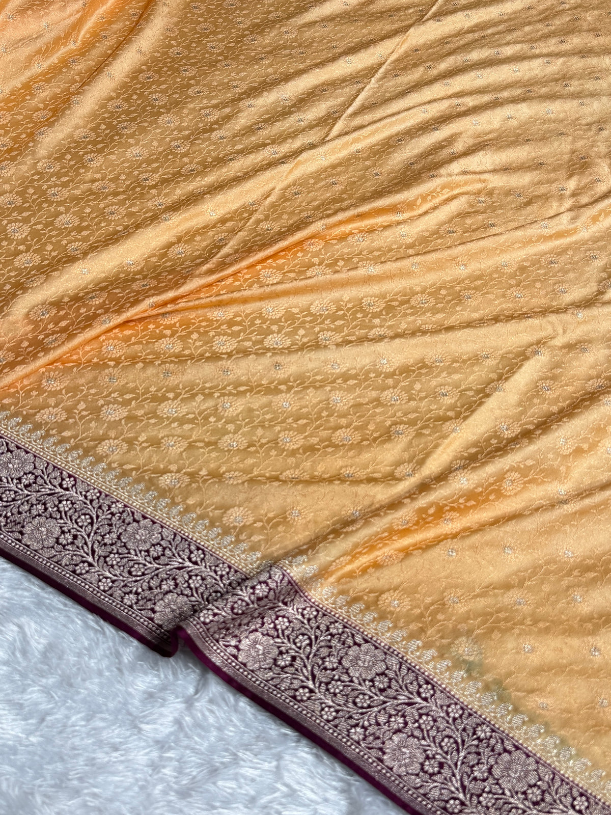 Banarasi Mashru Satin Silk Saree Tanchoi  Pattern Contrast Tusser & Wine Shades MSC04