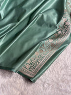 Banarasi Mashru Satin Silk Saree Cross Pattern Sea Green Shades MSK22