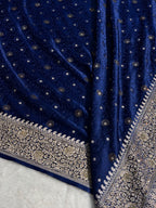 Banarasi Mashru Satin Silk Saree Tanchoi Pattern in Swarovski Work in Navy Blue Shades BMSC04