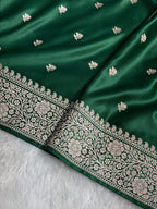 Banarasi Mashru Satin Silk Saree Floral Booti Pattern In Green Shades MSC15