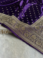 Bridal Banarasi Mashru Satin Silk Saree Booti Pattern with Swarovski Work In Purple Shades BMSC06