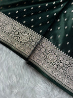 Banarasi Mashru Satin Silk Saree Booti Pattern Dark Bottle Green Shades MSK18