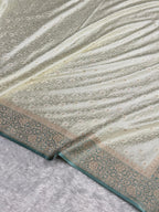 Banarasi Mashru Satin Silk Saree Tanchoi  Pattern Contrast Light Pista & Sea Green Shades MSC04