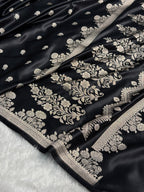 Banarasi Mashru Satin Silk Saree In Booti Pattern With Black Shades MSC01