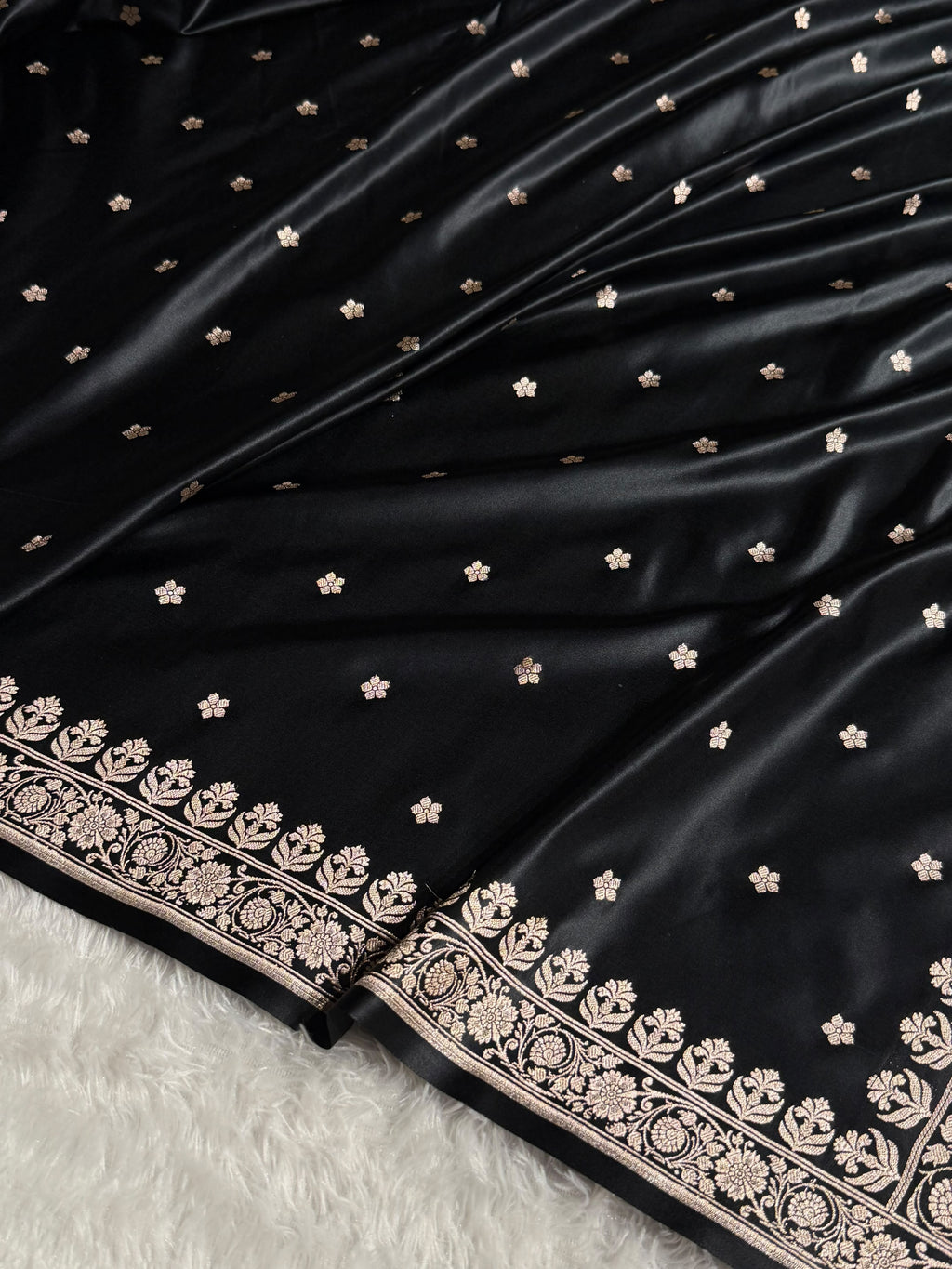 Banarasi Mashru Satin Silk Saree Booti Pattern Black Shades MSK14