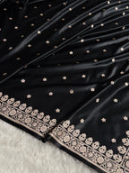 Banarasi Mashru Satin Silk Saree Booti Pattern Black Shades MSK14