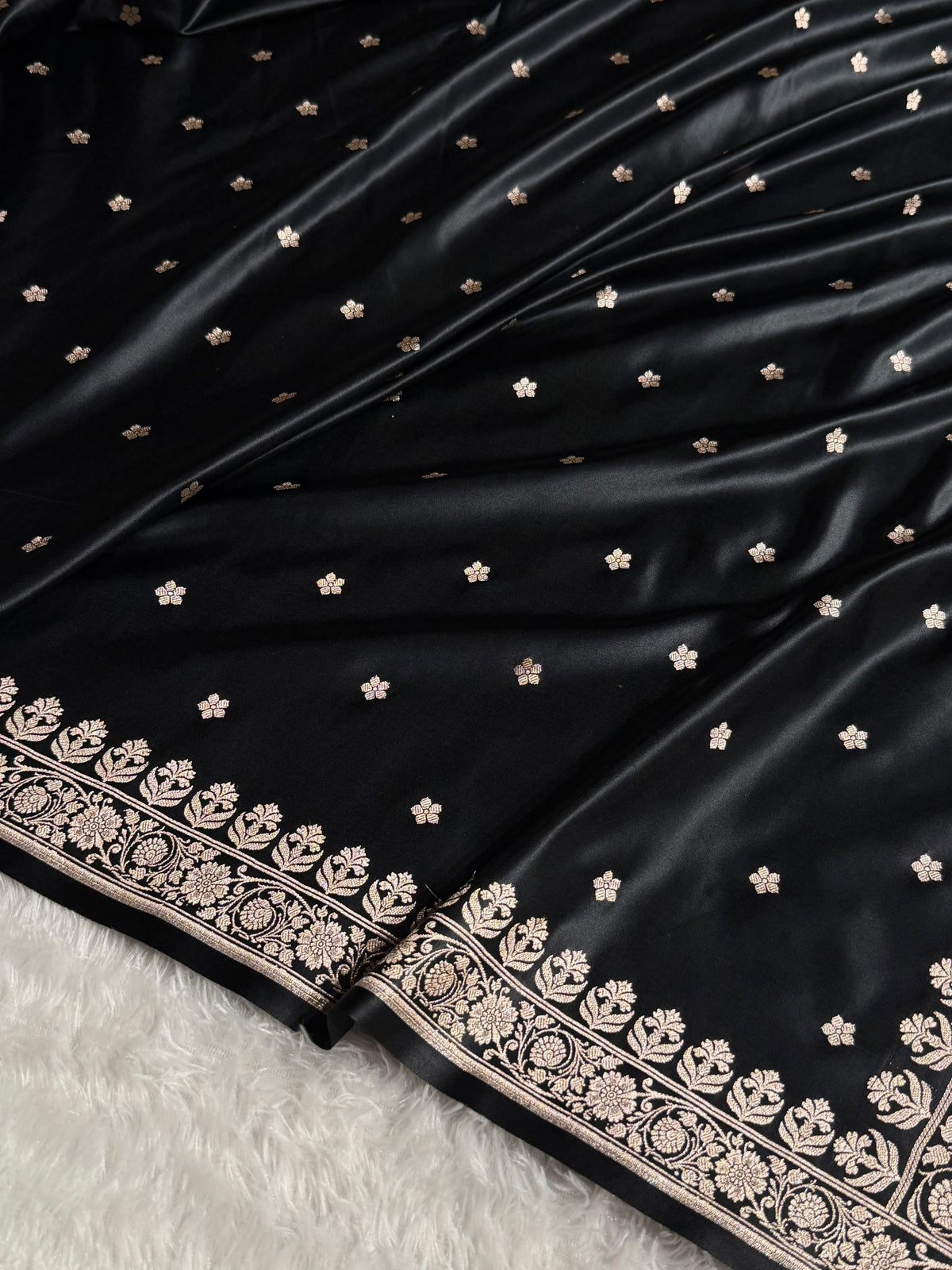 Banarasi Mashru Satin Silk Saree Booti Pattern Black Shades MSK14
