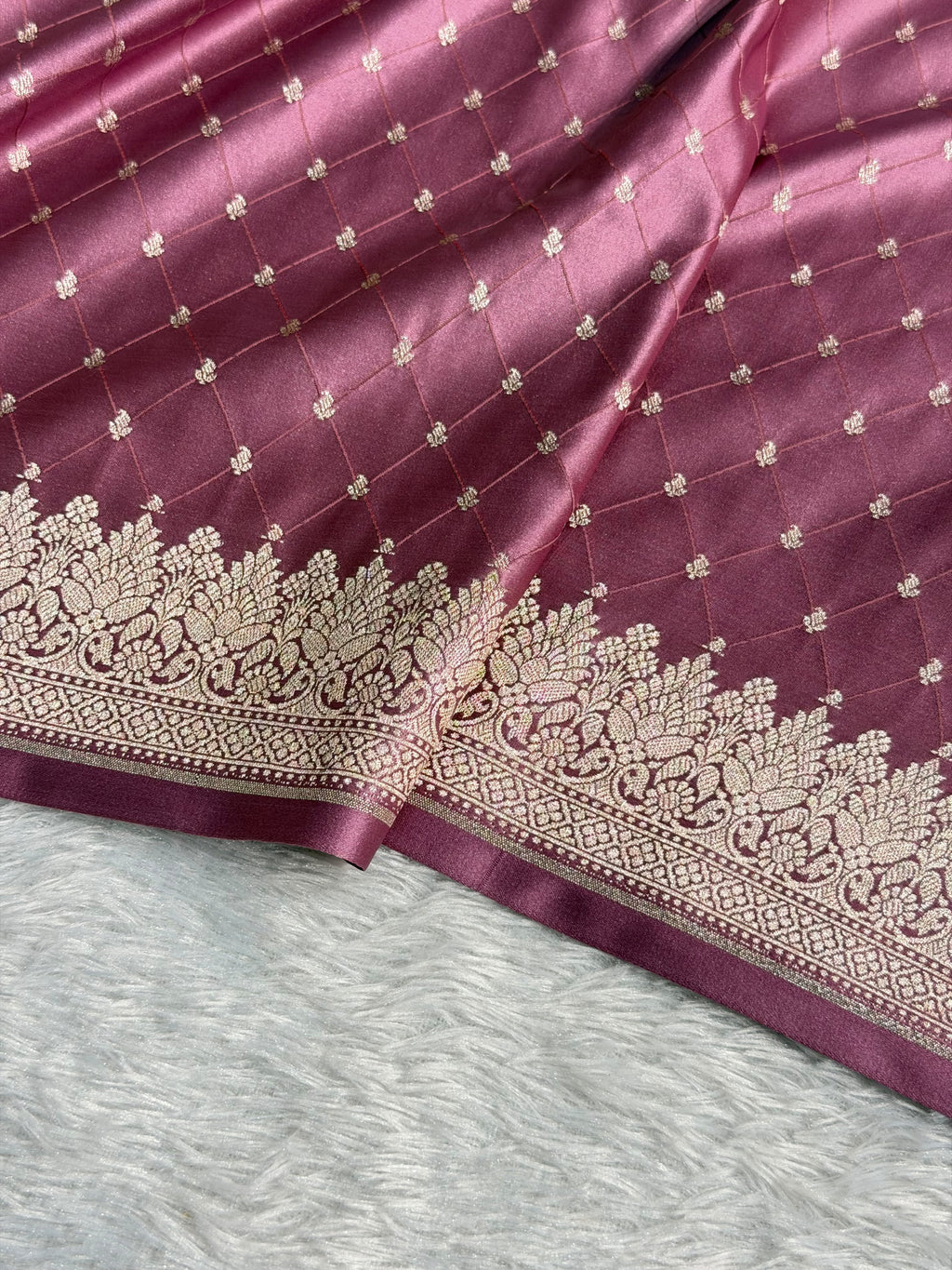 Banarasi Mashru Satin Silk Saree Tanchoi Pattern Mauve Pink Shades MSK20