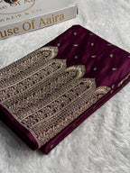 Bridal Banarasi Mashru Satin Silk Saree Skirt Pattern with Swarovski Work in Wine Shades BMSC02