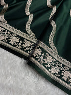 Banarasi Mashru Satin Silk Saree Cross Pattern Bottle Green Shades MSK12