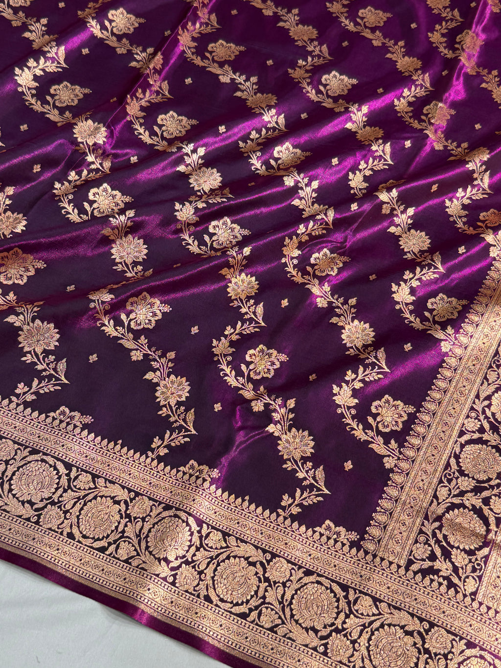 Banarasi Satin Silk Saree Cross Pattern in Wine Shades SS15
