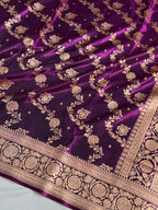 Banarasi Satin Silk Saree Cross Pattern in Wine Shades SS15