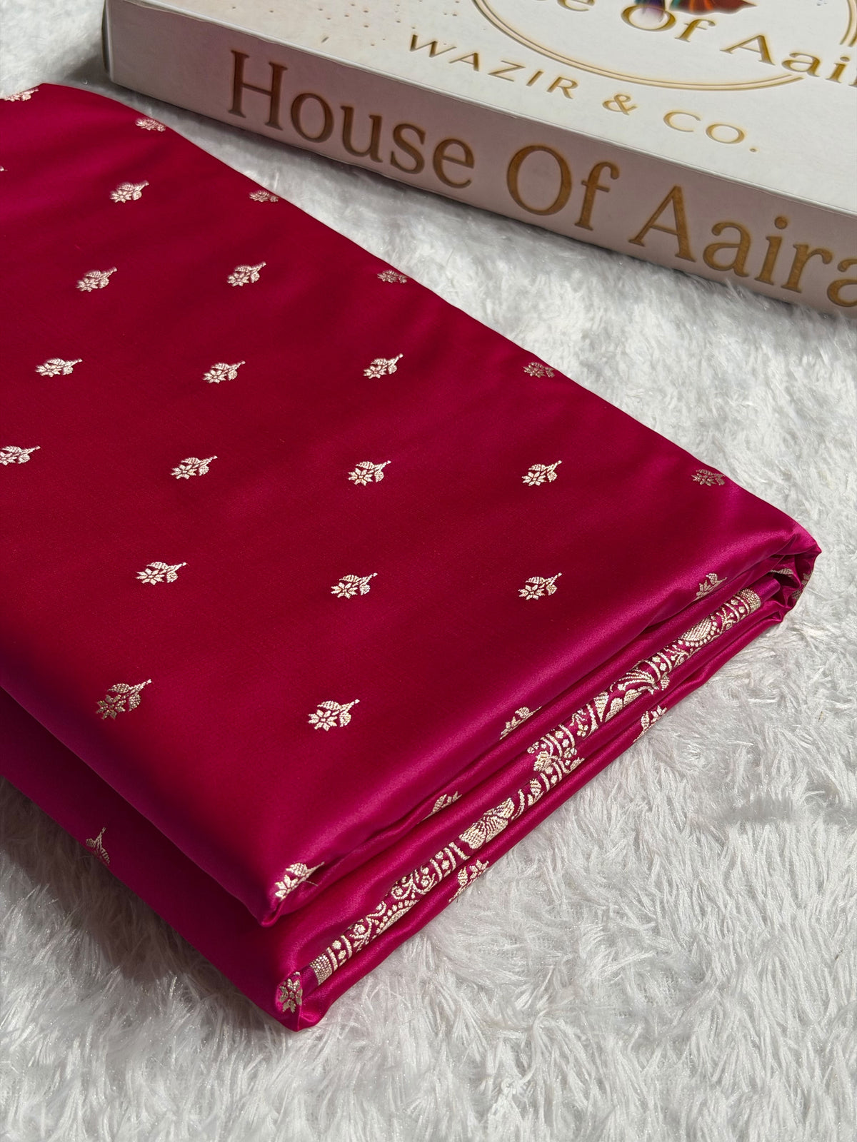 Banarasi Mashru Satin Silk Saree Booti Pattern Pink Shades MSK19