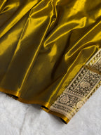 Banarasi Satin Silk Saree Cross Pattern in Mahndi Gold Shades SS02
