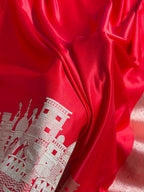 Banarasi Mashru Satin Silk Saree Ghat Pattern Red Shades MSK23