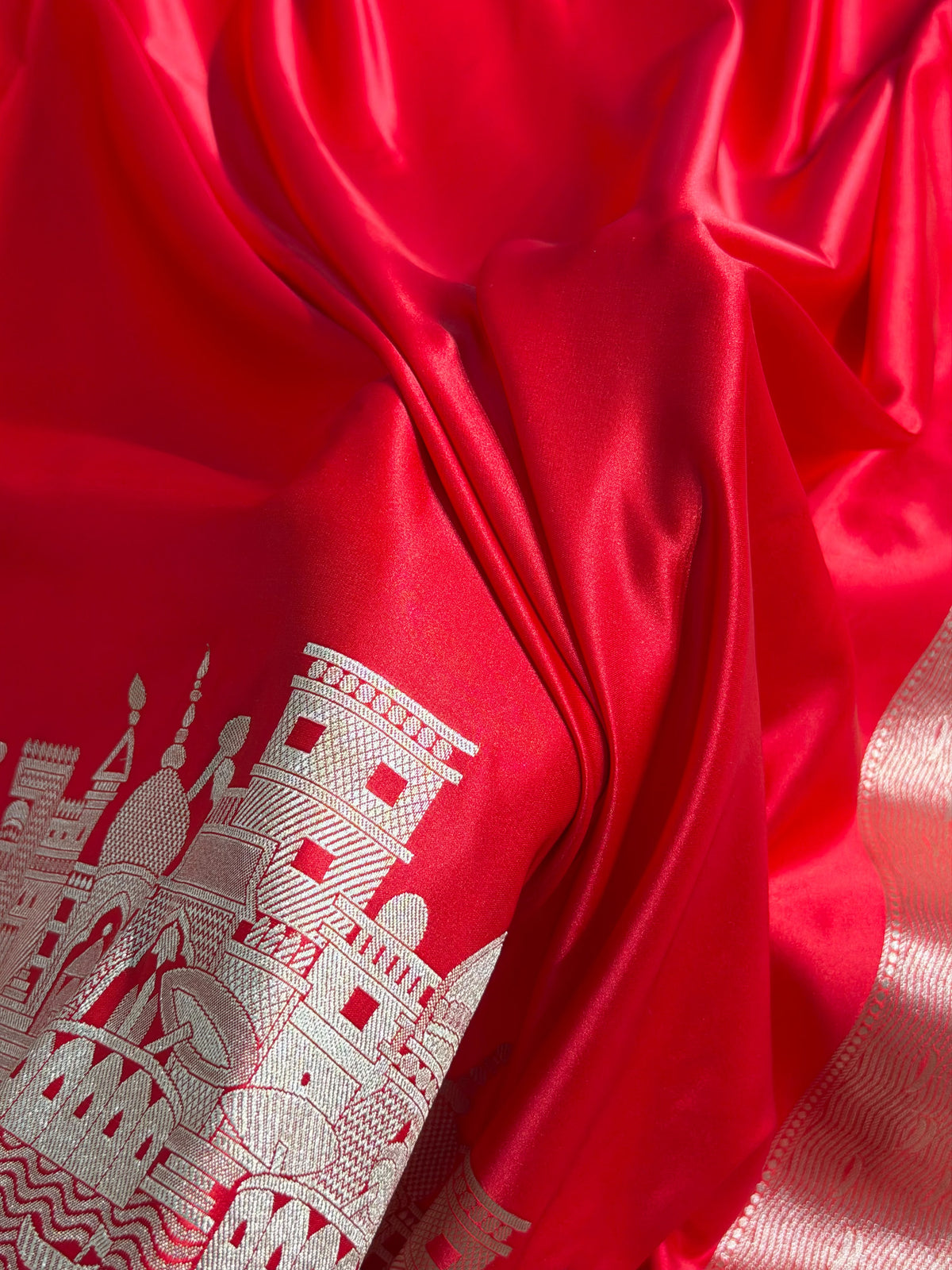 Banarasi Mashru Satin Silk Saree Ghat Pattern Red Shades MSK23