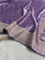 Banarasi Mashru Satin Silk Saree Booti Pattern Lavender Shades MSK27