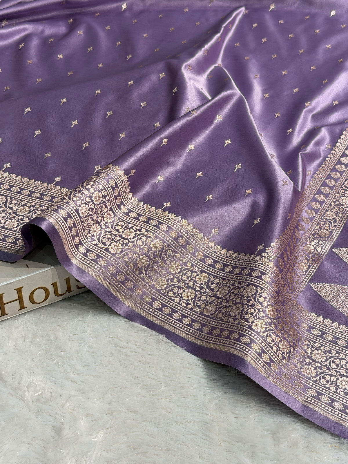 Banarasi Mashru Satin Silk Saree Booti Pattern Lavender Shades MSK27