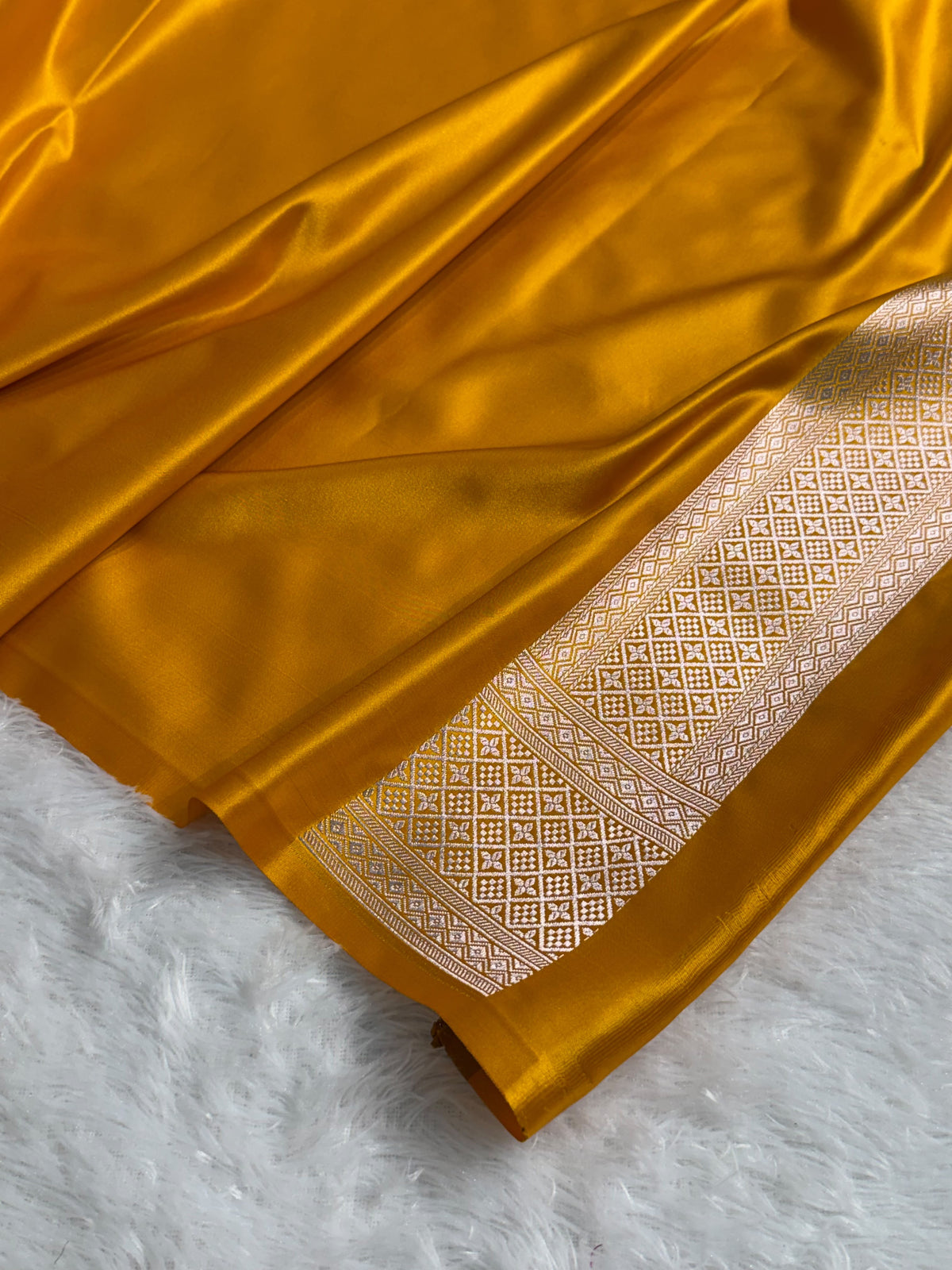 Banarasi Satin Katan Silk Saree Plain body with Minakari Pallu Pattern in Mustard Yellow Shades SK17