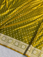 Banarasi Mashru Satin Silk Saree Booti Pattern Mahndi Gold Shades MSK25