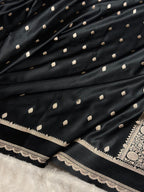 Banarasi Satin Katan Silk Saree Booti Pattern in Black Shades SK03