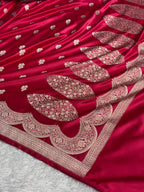 Banarasi Mashru Satin Silk Saree Floral Booti Scallop Pattern In Rani Pink Shades MSC07