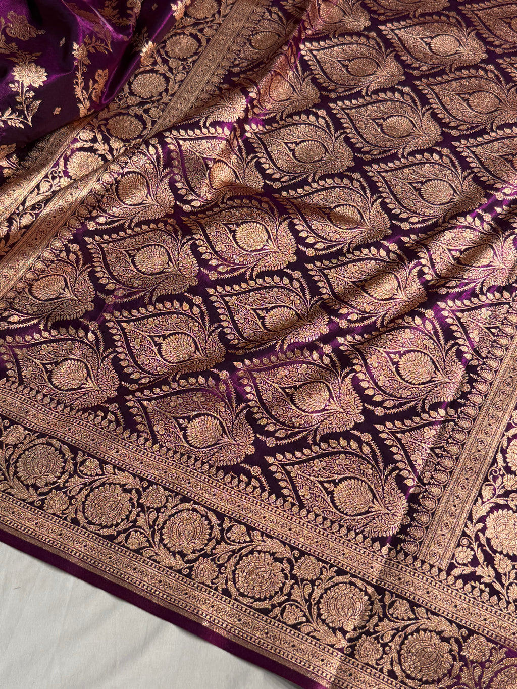 Banarasi Satin Silk Saree Cross Pattern in Wine Shades SS15
