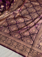 Banarasi Satin Silk Saree Cross Pattern in Wine Shades SS15