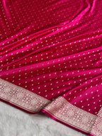 Banarasi Mashru Satin Silk Saree Booti Pattern Cross Rani Shades MSK18