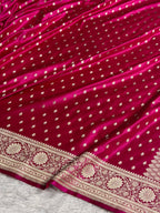 Banarasi Mashru Satin Silk Saree Booti Pattern Rani Shades MSK25