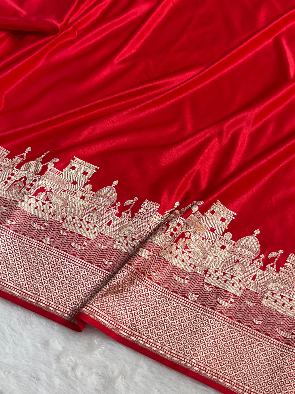 Banarasi Mashru Satin Silk Saree Ghat Pattern Red Shades MSK23