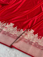 Banarasi Mashru Satin Silk Saree Ghat Pattern Red Shades MSK23