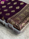 Banarasi Satin Silk Saree Booti Pattern With Swarovski Stone Work in Wine Shades BSS13