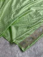 Banarasi Mashru Satin Silk Saree Floral Minakari Jaal Pattern In Pastel Pista Shades MSC11