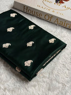 Banarasi Mashru Satin Silk Saree Booti Pattern in Dark Bottle Green Shades MSK06