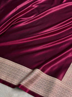 Banarasi Satin Katan Silk Saree Plain body with Minakari Pallu Pattern in Wine Shades SK17