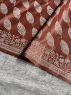 Banarasi Mashru Satin Silk Saree Cross Pattern Peach Shades MSK22