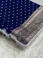 Banarasi Mashru Satin Silk Saree Booti Pattern With Swarovski Stone Work in Royal Blue Shades BMSK18