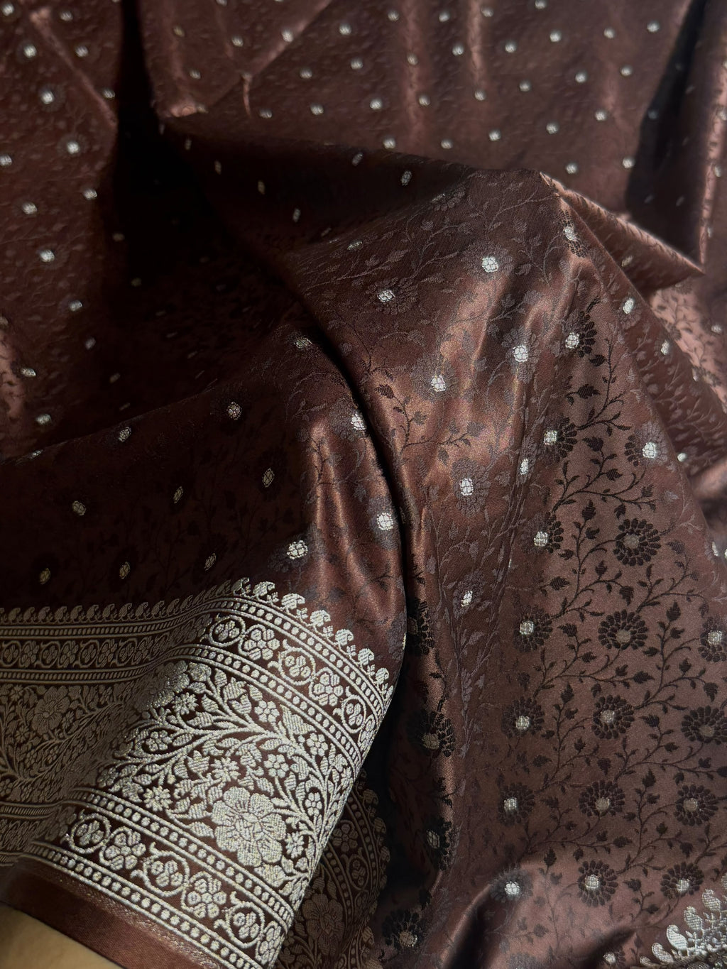 Banarasi Mashru Satin Silk Saree Tanchoi  Pattern in Brown Shades MSC04