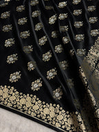 Banarasi Mashru Satin Silk Saree Minakari Boota Pattern In Black Shades MSK38