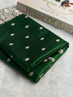 Banarasi Satin Katan Silk Saree Booti Pattern in Bottle Green Shades SK03