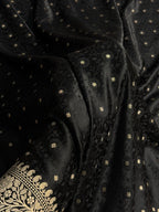 Banarasi Mashru Satin Silk Saree Tanchoi  Pattern in Black Shades MSC04