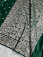 Banarasi Mashru Satin Silk Saree Floral Booti Pattern In Green Shades MSC15