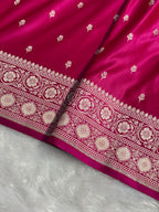 Banarasi Mashru Satin Silk Saree Booti Pattern Rani Pink Shades MSK26