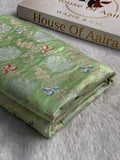 Banarasi Mashru Satin Silk Saree Floral Minakari Jaal Pattern In Pastel Pista Shades MSC11