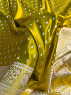 Banarasi Mashru Satin Silk Saree Booti Pattern Mahndi Gold Shades MSK25