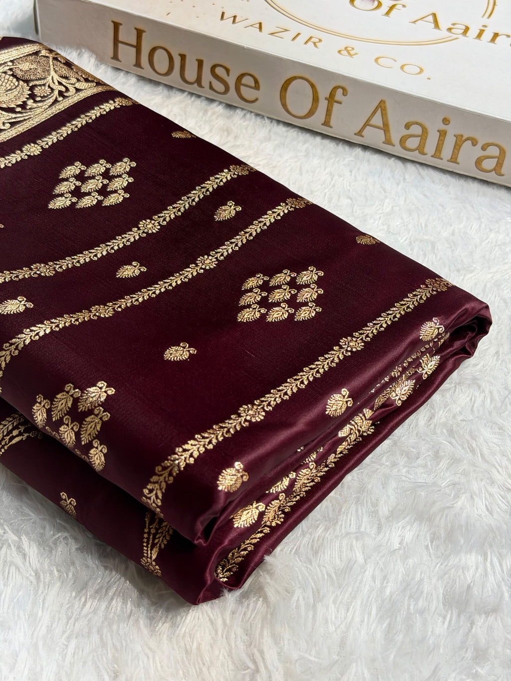 Banarasi Satin Katan Silk Saree Striped Pattern in Garnet Shades SK06