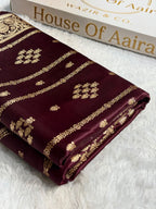 Banarasi Satin Katan Silk Saree Striped Pattern in Garnet Shades SK06
