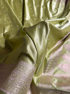 Banarasi Mashru Satin Silk Saree Booti Pattern Pista Shades MSK27